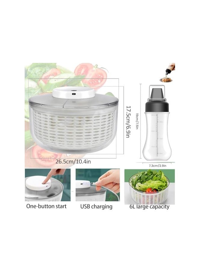 erorex 6L Automatic Salad Spinners,Rechargeable Large Vegetable and Fruit Washer with Bowl,Quick and Easy Lettuce Dryer,Anti-Shake,Easy Drain,Compact Storage Kitchen Tool, White - Image 3