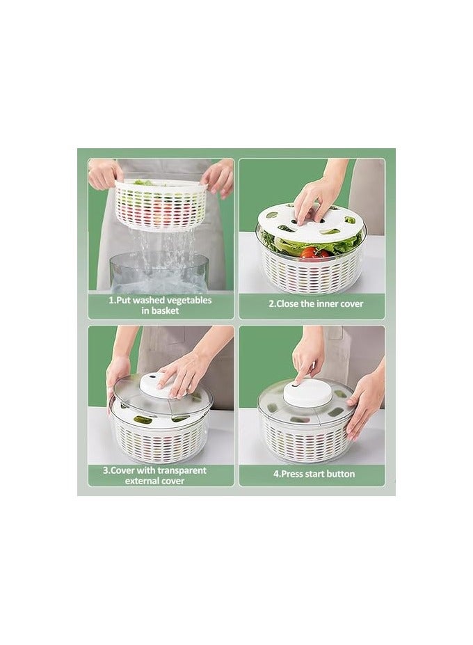 erorex 6L Automatic Salad Spinners,Rechargeable Large Vegetable and Fruit Washer with Bowl,Quick and Easy Lettuce Dryer,Anti-Shake,Easy Drain,Compact Storage Kitchen Tool, White - Image 2