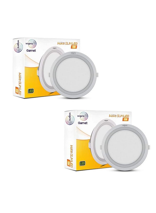 wipro Garnet 6W Round Led Wave Panel Light for Ceiling|Cool White Light (6000K)|Ultra-Slim Design|Recessed Down Light for False Ceiling|Pop Ceiling Light|Cutout - 100Mm|Pack of 2 - Image 1