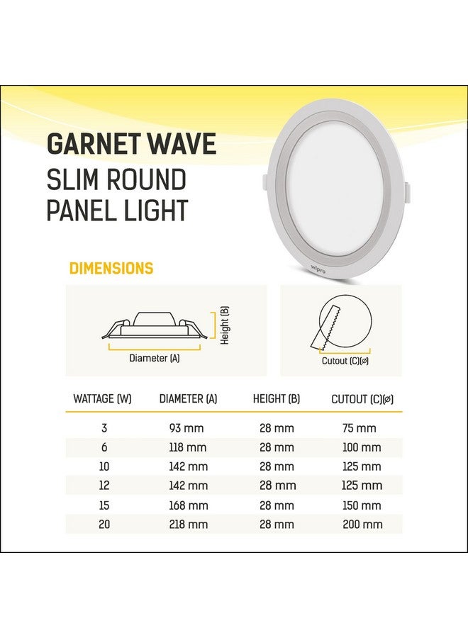wipro Garnet 6W Round Led Wave Panel Light for Ceiling|Cool White Light (6000K)|Ultra-Slim Design|Recessed Down Light for False Ceiling|Pop Ceiling Light|Cutout - 100Mm|Pack of 2 - Image 3
