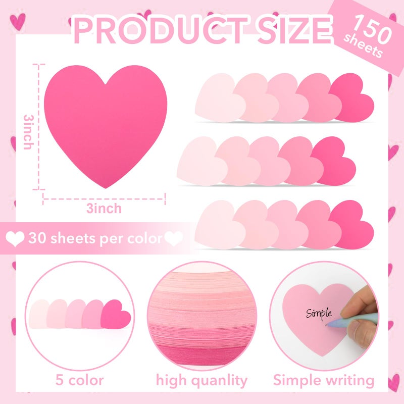 MSHUNKEJI 150 Pcs Heart Index Cards - Pink, 3x3 Colored Note Cards for School, Learning, Office, Games - Image 2