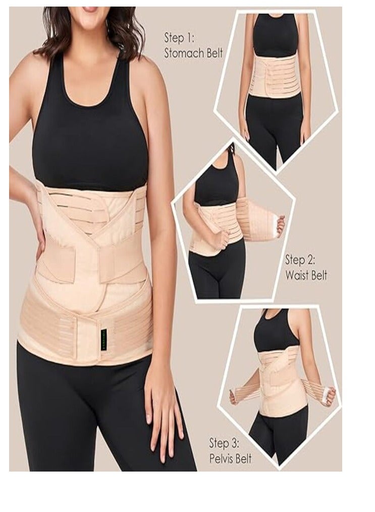 3 in 1 Postpartum Corset for Abdomen Waist and Pelvis Compression Slimming Belt Belly Band Waist Trainer （Flesh XL） - Image 3