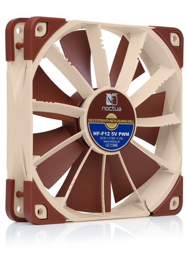 NOCTUA NF-F12 5V PWM، مروحة هادئة ممتازة مع كابل محول طاقة USB، 4 دبابيس، إصدار 5 فولت (120 مم، بني) - Image 4
