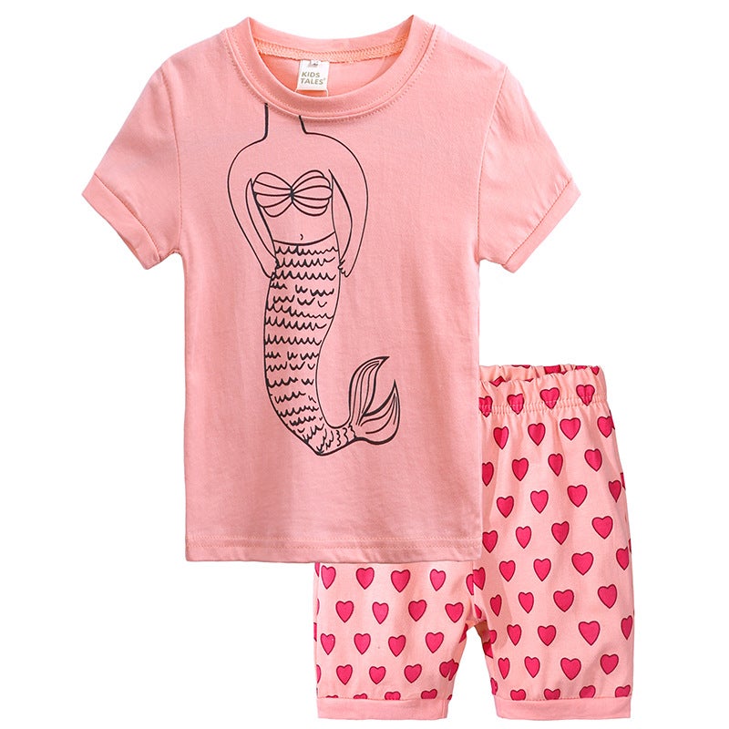 Style Ins Children'S Summer Set Two-Piece Cotton Children'S Clothing Baby Girl Children'S Cartoon Printing Set - Image 1