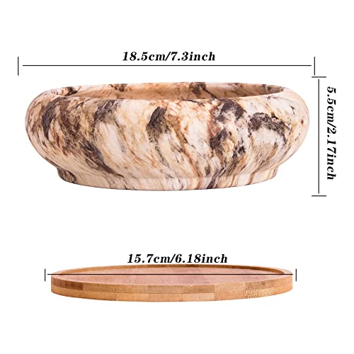 ARTKETTY Succulent Pots - 7.3 Inch Large Bonsai Pots with Drainage Tray, Ceramic Pots for Indoor Plants, Shallow Succulent Planters Marble Cactus Flower Plant Container Bowl - Image 3