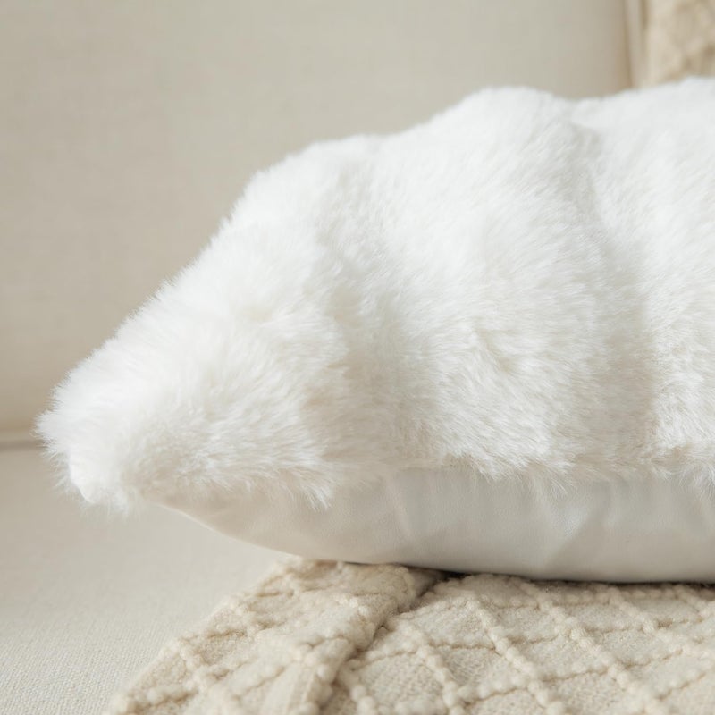 Yaertun Pack of 2 Cream White Thick Soft Wool Decorative Throw Pillow Covers 18x18 Inch Faux Fur Plush Fluffy Cushion Covers for Sofa Couch Bedroom - Image 3