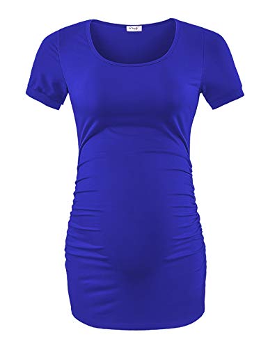 Peauty Plus Size Maternity Shirts for Women Maternity Tops Pregnancy Short Sleeve Clothes Side Ruched Maternity T Shirts Work Summer (Royal Blue XL) - Image 3