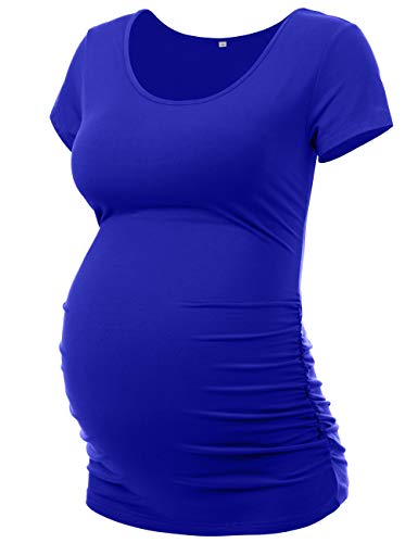 Peauty Plus Size Maternity Shirts for Women Maternity Tops Pregnancy Short Sleeve Clothes Side Ruched Maternity T Shirts Work Summer (Royal Blue XL) - Image 1