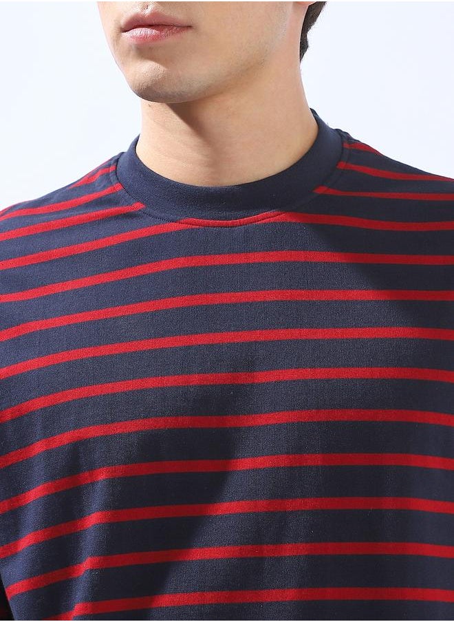 HIGH STAR Men's Multicolour 100% Cotton Striped Relaxed T-Shirt  - Image 5