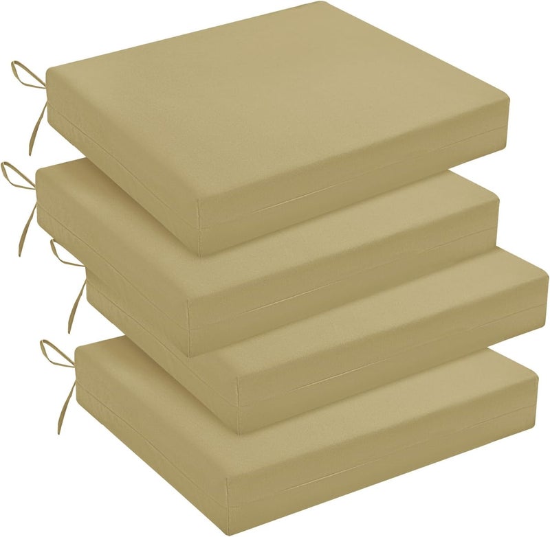 downluxe Outdoor Chair Cushions Set of 4 for Patio Furniture, Water-Resistant Square Corner Patio Chair Cushions with Ties, High Density Foam Outdoor Seat Cushion, 18.5" X 16" X 3", Khaki - Image 1