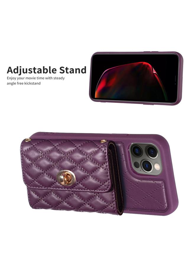 Zaboon Case For iPhone 12 Pro Max Horizontal Metal Buckle Wallet Rhombic Leather Phone Case - Image 5