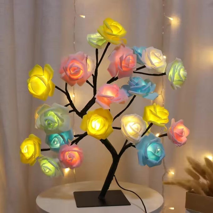LED TABLETOP BONSAI TREE LIGHT DIY ARTIFICIAL LIGHT TREE LAMP DECORATION FESTIVAL HOLIDAY BATTERYUSB OPERATED MULTICOLOR ROSE LAMP PLASTIC PACK OF 1