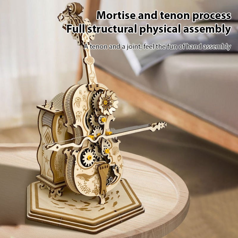 Wooden Cello Music Box 3D DIY Puzzle With Mortise And Tenon Craftsmanship - Classic Design Creative Display Piece for Home Office Decor DIY Enthusiasts - Image 2