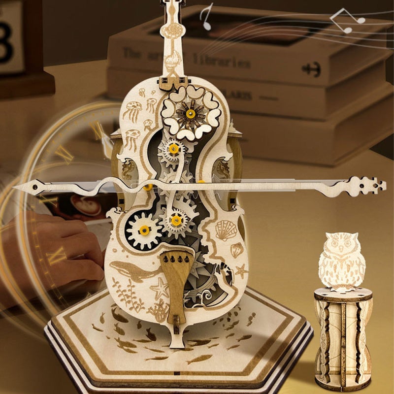 Wooden Cello Music Box 3D DIY Puzzle With Mortise And Tenon Craftsmanship - Classic Design Creative Display Piece for Home Office Decor DIY Enthusiasts - Image 3