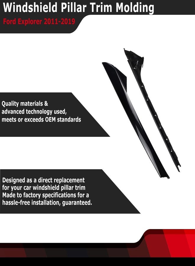 FEXON Front Passenger Side Windshield Outer & Inner A Pillar Trim Molding Kit Compatible with Ford Explorer 2011 2012 2013 2014 2015 2016 2017 2018 2019 Replaces 926-451 (Right 2ps，Gloss Black) - Image 2