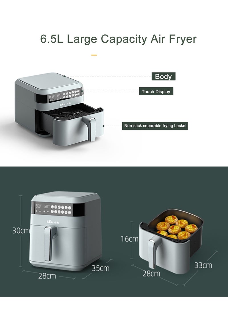 Multifunction Electric Digital Air Fryer Oven 1700W 6.5L Automatic Non-stick Oil Free Cooker Frying Machine Fryer with 9 Preset Food Menu & Led Touch Display(Grey)