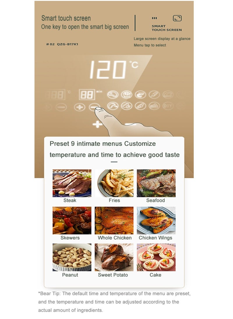 Multifunction Electric Digital Air Fryer Oven 1700W 6.5L Automatic Non-stick Oil Free Cooker Frying Machine Fryer with 9 Preset Food Menu & Led Touch Display(Grey)