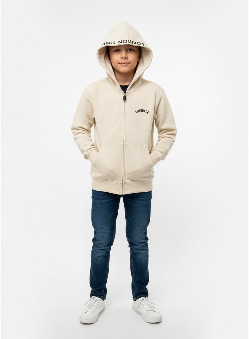 Lonsdale Beige Boys Hoodie with Lonsdale Print – Zip-Up Everyday Wear - Image 1