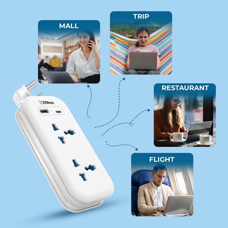 EMBOX EMBOX Extension Board with USB C and USB A Ports with Universal Sockets and IndicatorCompact Extension Cord Multi Plug Socket with Safety Shutter2500W Mini Power STRIP2S2USB  - Image 4