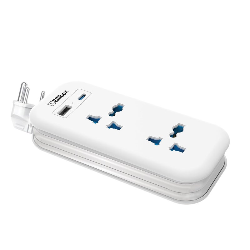 EMBOX EMBOX Extension Board with USB C and USB A Ports with Universal Sockets and IndicatorCompact Extension Cord Multi Plug Socket with Safety Shutter2500W Mini Power STRIP2S2USB  - Image 1