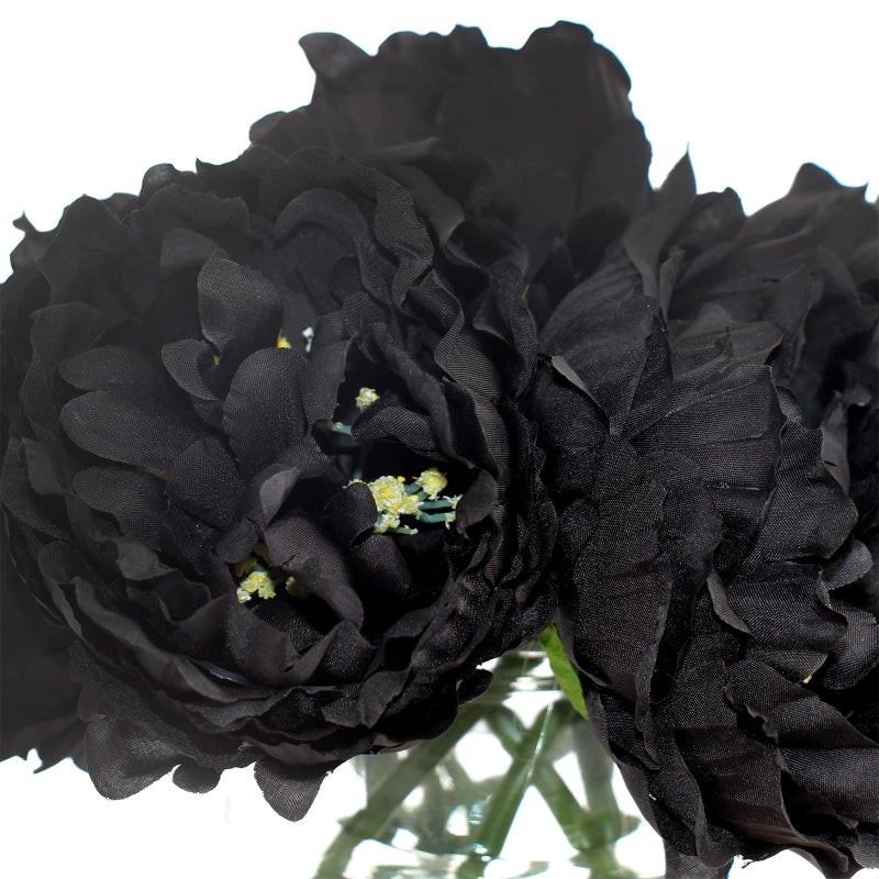 Tinsow Artificial Peony for Home Decoration  5 Pcs Faux Black Peonies Flowers for Halloween Decoration  Silk Flowers Bouquet (Black  5) - Image 3