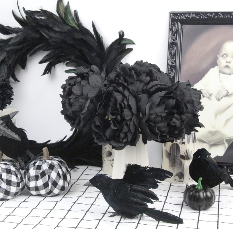 Tinsow Artificial Peony for Home Decoration  5 Pcs Faux Black Peonies Flowers for Halloween Decoration  Silk Flowers Bouquet (Black  5) - Image 5