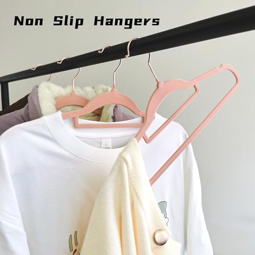 BGRQRIQ Pink Velvet Hangers 30 Pack - Rose Gold Hook, Space Saving Non-Slip Clothes Hangers, 16.5 Inch with Tie Bar for Coats,Sweater,Jackets,Dresses, Shirts, Suits & T-Shirts - Image 3