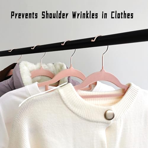 BGRQRIQ Pink Velvet Hangers 30 Pack - Rose Gold Hook, Space Saving Non-Slip Clothes Hangers, 16.5 Inch with Tie Bar for Coats,Sweater,Jackets,Dresses, Shirts, Suits & T-Shirts - Image 4