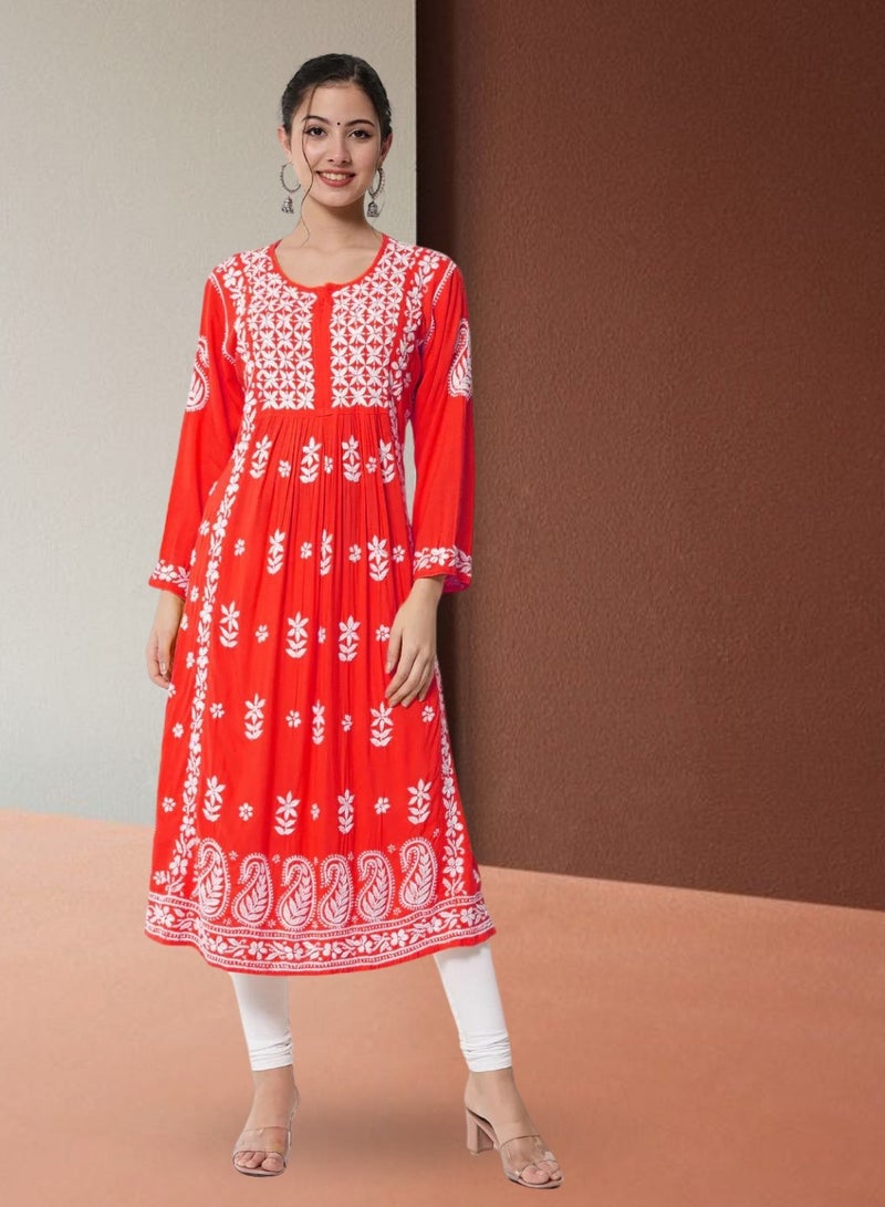 Alaya Women Hand Embroidered Chikankari Cotton Kurta-AL3549 - Image 1
