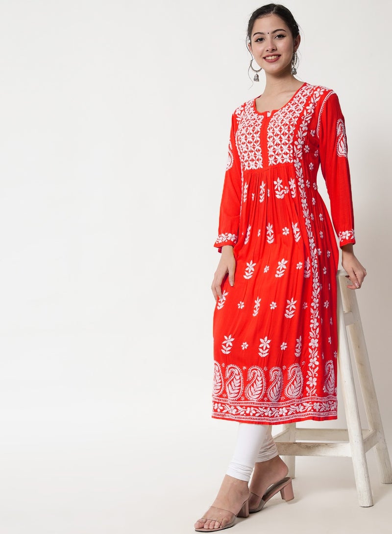 Alaya Women Hand Embroidered Chikankari Cotton Kurta-AL3549 - Image 5