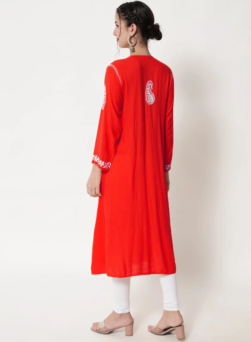Alaya Women Hand Embroidered Chikankari Cotton Kurta-AL3549