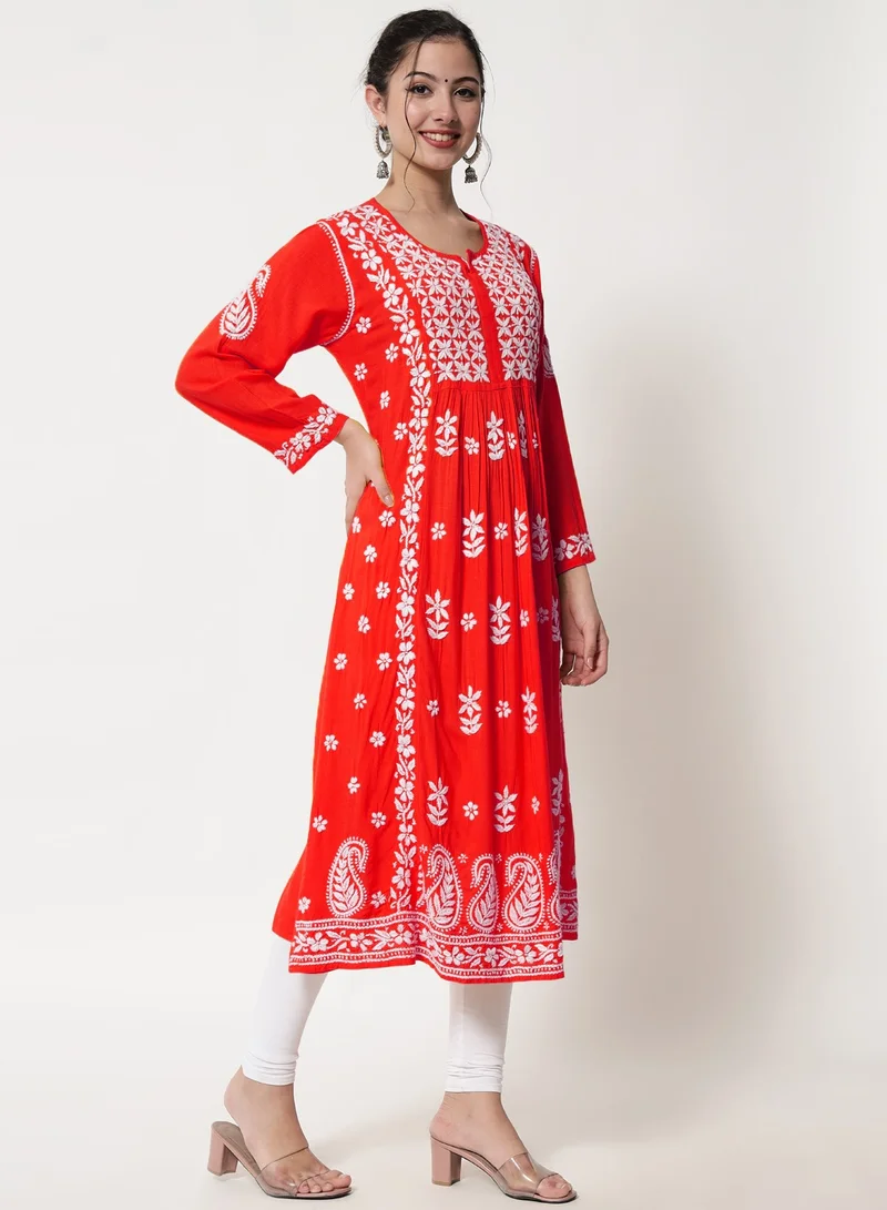 Alaya Women Hand Embroidered Chikankari Cotton Kurta-AL3549