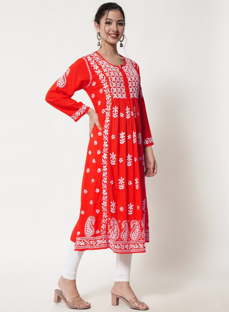 Alaya Women Hand Embroidered Chikankari Cotton Kurta-AL3549 - Image 4