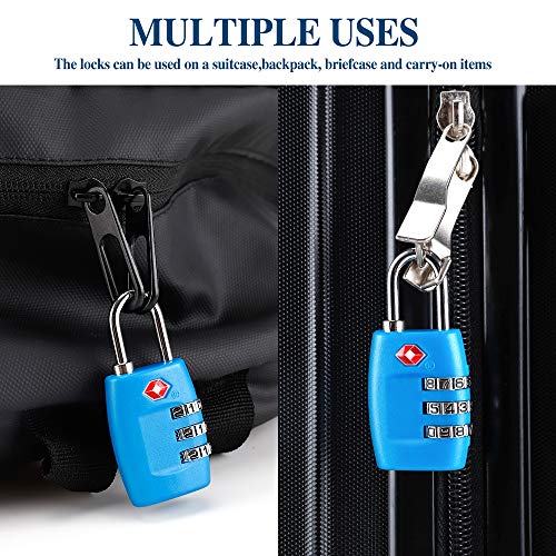 Cluckyu TSA Luggage Locks (4Pack) - 3 Digit Combination Padlocks - Approved Travel Lock for Suitcases & Baggage (Blue) - Image 5