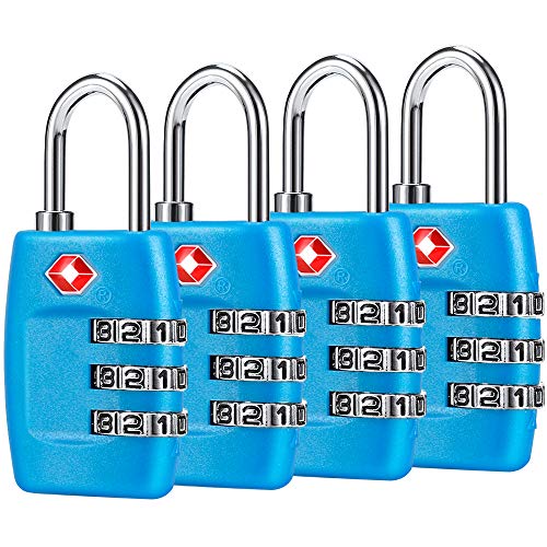 Cluckyu TSA Luggage Locks (4Pack) - 3 Digit Combination Padlocks - Approved Travel Lock for Suitcases & Baggage (Blue) - Image 1