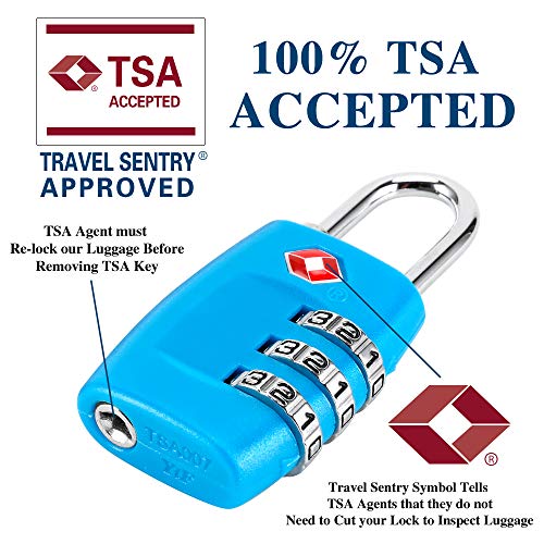 Cluckyu TSA Luggage Locks (4Pack) - 3 Digit Combination Padlocks - Approved Travel Lock for Suitcases & Baggage (Blue) - Image 3