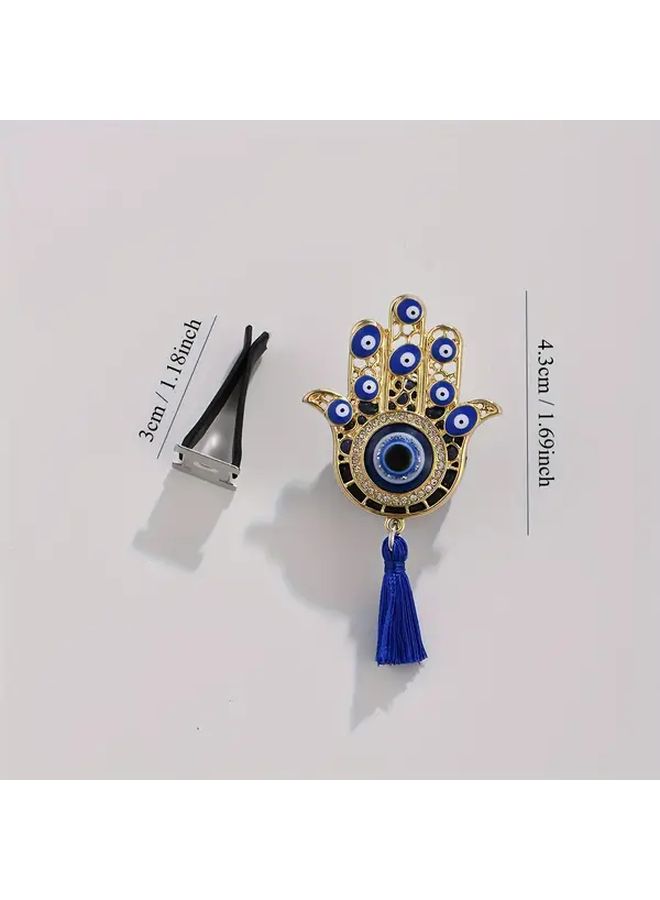 Silver Blue Evil Eye Car Vent Air Freshener Clip No Fragrance Decorative Tassel - Image 2