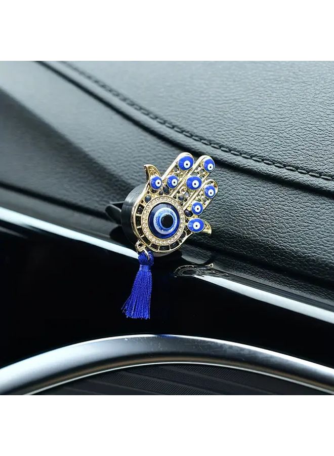 Silver Blue Evil Eye Car Vent Air Freshener Clip No Fragrance Decorative Tassel - Image 3