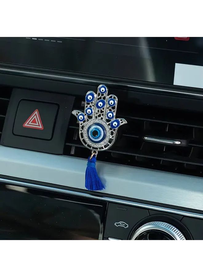 Silver Blue Evil Eye Car Vent Air Freshener Clip No Fragrance Decorative Tassel - Image 1