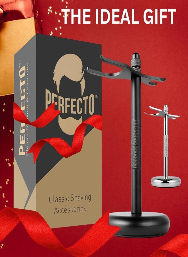 Perfecto Deluxe Black Razor and Brush Stand - The Best Safety Razor Stand. This Will Prolong The Life Of Your Shaving Brush, Best Valentine's Day Gift for Him, Gift For Dad Men, Shaving Accessories. - Image 4