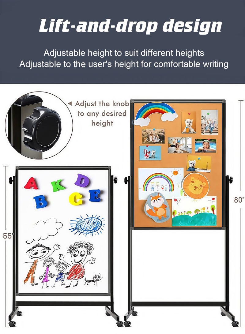 كيدل سبورة بيضاء من الفلين مزدوجة الجوانب، 32 × 48 بوصة، لوح قابل للمسح الجاف على عجلات، قابل لتعديل الارتفاع، لوح قائم بذاته محمول للاستخدام في المكتب والتخطيط والعروض التقديمية (فلين ولوح أبيض) - Image 5