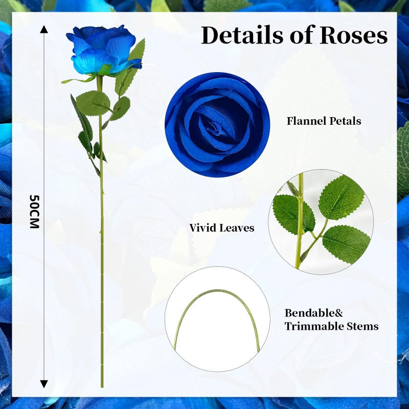 DECEED 10 PCS Artificial Roses with Long Stems Silk Flowers Realistic Foam Flowers Fake Roses for Valentine's Day Home Wedding Halloween Decor(Blue) - Image 3