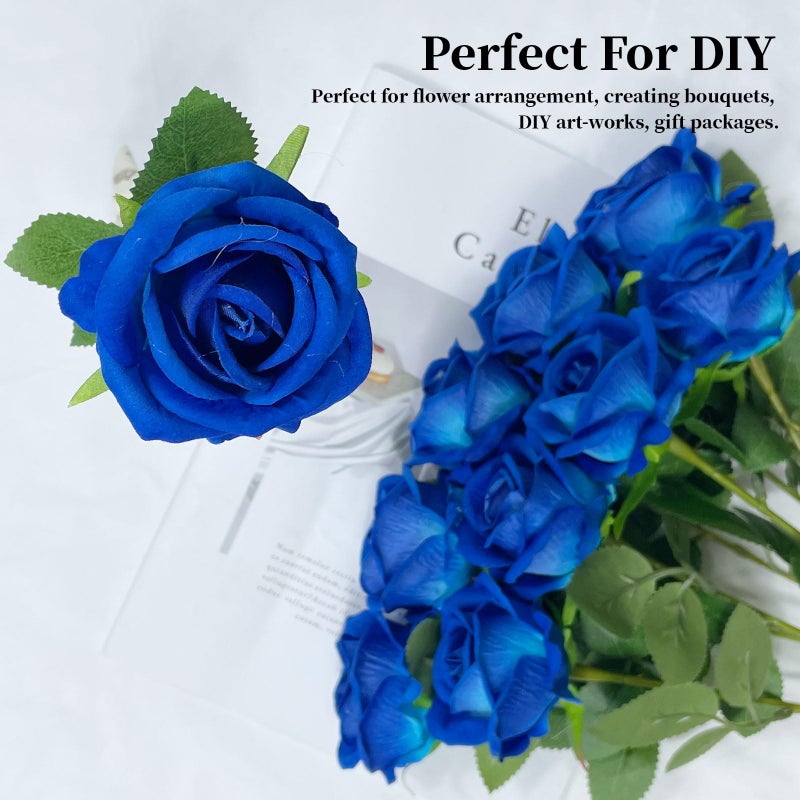 DECEED 10 PCS Artificial Roses with Long Stems Silk Flowers Realistic Foam Flowers Fake Roses for Valentine's Day Home Wedding Halloween Decor(Blue) - Image 5