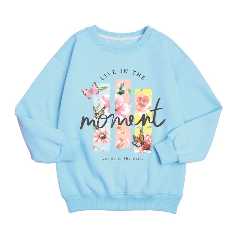 Nusyl Girl's Moment textPrinted Crew/Round Neck Oversized Sweatshirt |Skin Friendly Full Sleeve Sweatshirt|Pullover Loose Fit Sweatshirt | Sky Blue - Image 1
