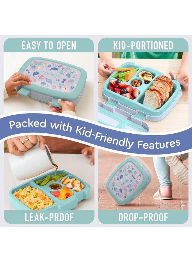 بنتجو صندوق غداء للأطفال بتصميم بينتو، مقاوم للتسرب، بخمسة أقسام، بتصميم مطبوعات للأطفال - أحجام مثالية للحصص للأعمار من 3 إلى 7 سنوات، متين، مقاوم للسقوط، آمن للاستخدام في غسالة الأطباق، ومصنوع من مواد خالية من مادة BPA (سي لايف) - Image 3