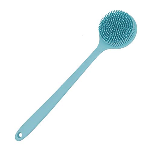 DNC Soft Silicone Back Scrubber Shower Bath Body Brush with Long Handle (Blue) - Image 1
