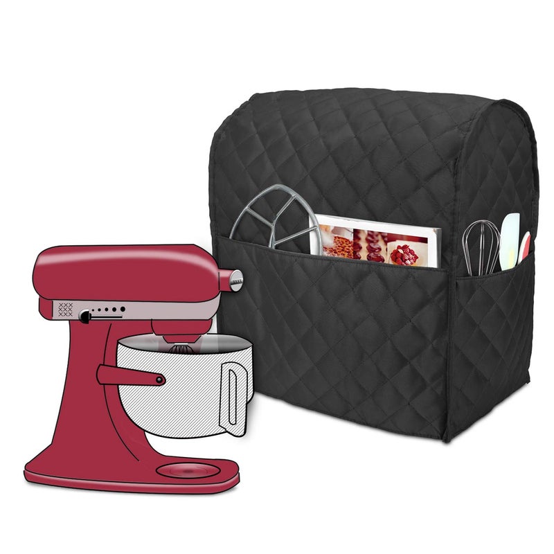 LUXJA Luxja Dust Cover Compatible with 68 Quart Stand Mixer Cloth Cover with Pockets for Stand Mixer and Extra Accessories Black Quilted Fabric 