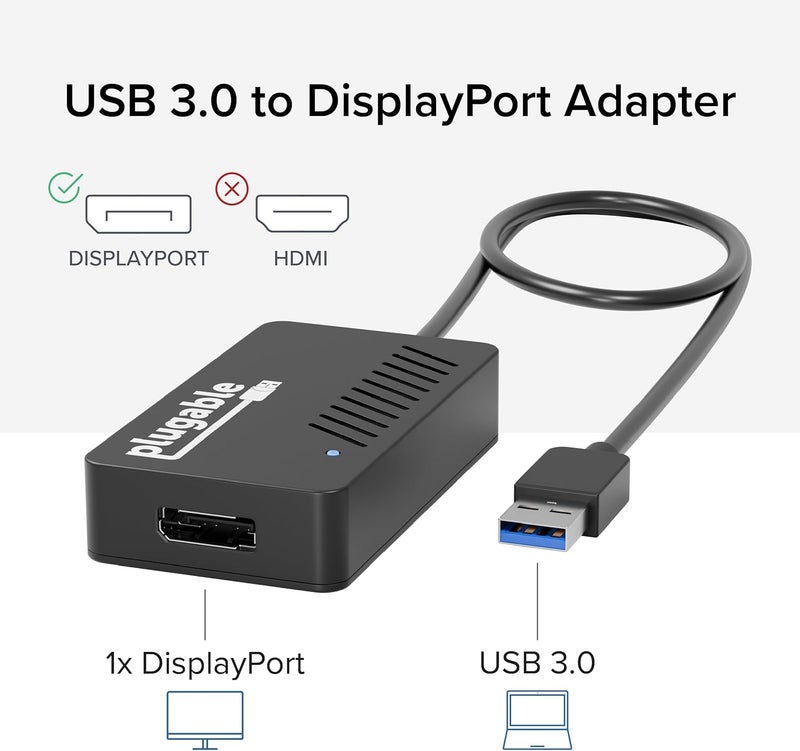 Plugable USB 3.0 to DisplayPort 4K DisplayLink Video Graphics Adapter for Multiple Monitors up to 3840x2160 Supports Windows, Mac, and ChromeOS - Image 2