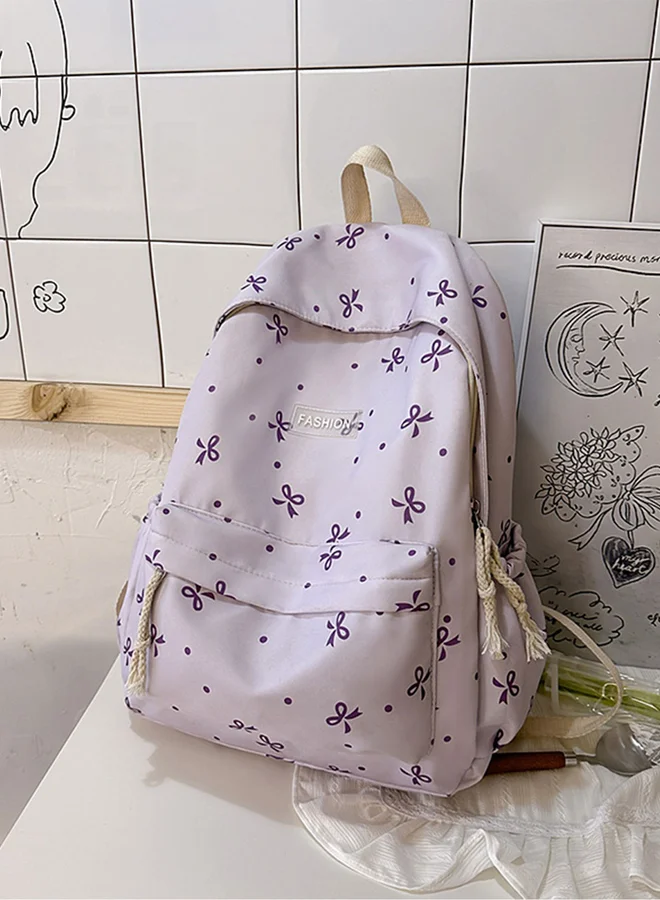 Take Two Graphic Bow Print Zip Closure Backpack