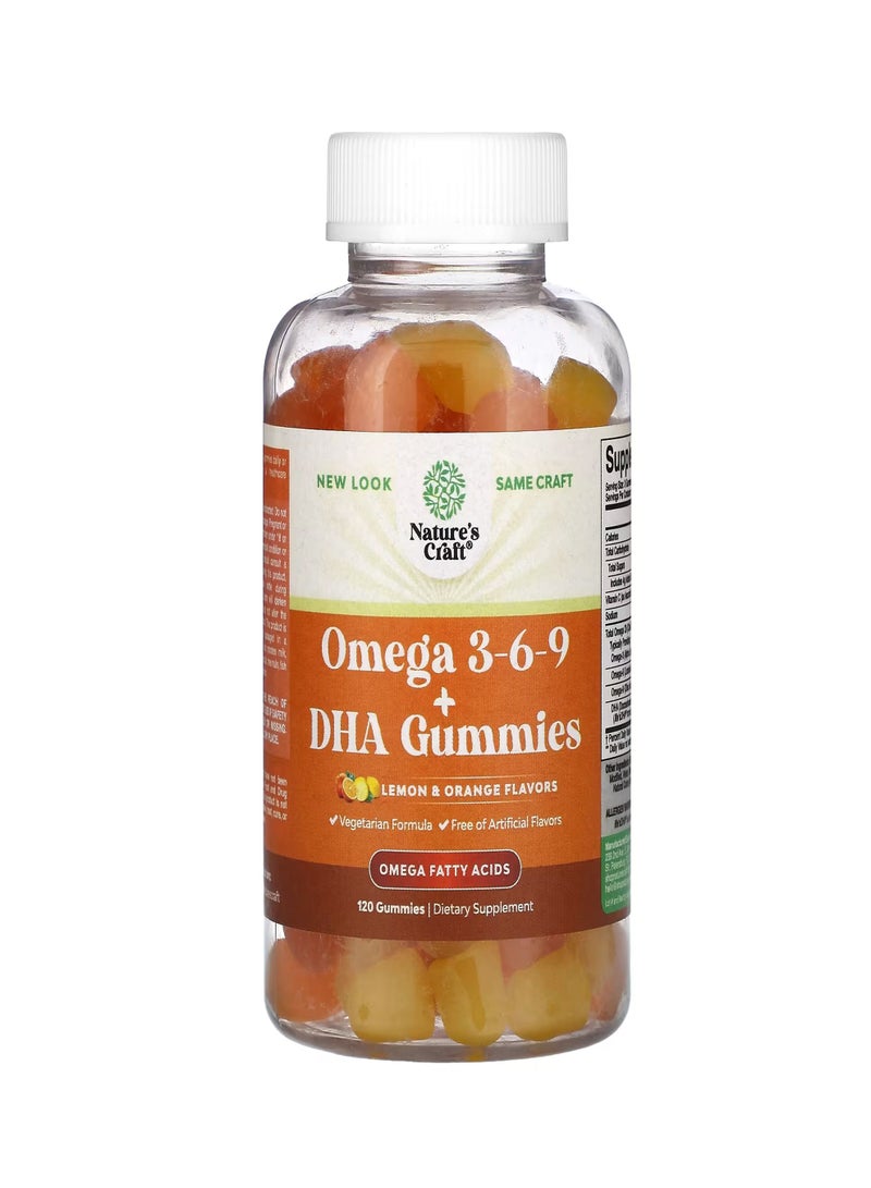 Nature's Craft Omega 3-6-9 + DHA Gummies, Lemon and Orange , 120 Gummies